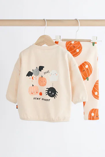 |Niña| Conjunto de leggings y top calentito Neutral Pumpkin para bebé (0 meses a 2 años)