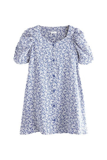 |Girl| Vestido De Manga Franzida - Blue Floral (3-16 anos)