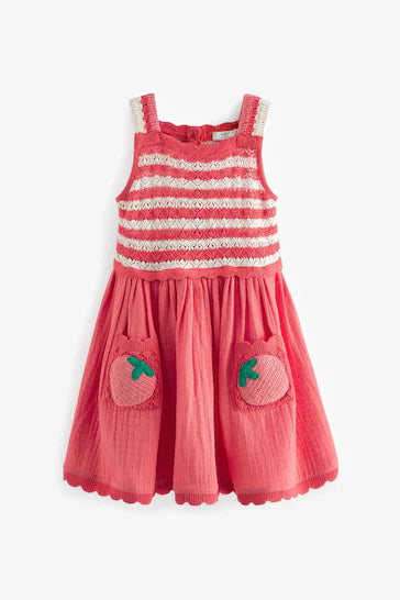 |Niña| Vestido Mono Crochet - Rojo (3 meses a 7 años)