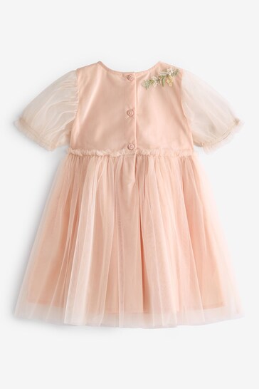 |Girl| Vestido De Malha Bordado Rosa (3 meses a 10 anos)