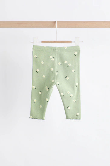 |BabyGirl| Conjunto De Blusa e Leggings Para Bebê - Estampa De Margarida Verde