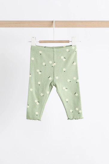 |BabyGirl| Conjunto De Blusa e Leggings Para Bebê - Estampa De Margarida Verde