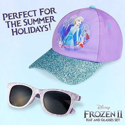 Disney Girls Sunglasses and Baseball Cap Set, Adjustable Sun Hat 100% UV Sunglasses - Girls Gifts