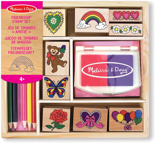 Melissa & Doug Selos de madeira Friendship para crianças, conjuntos de colorir para crianças de 4 anos, selos para crianças, kits de artesanato para crianças, impressão e estampagem infantil, conjunto de arte infantil