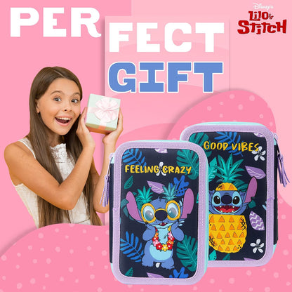 Disney Estojo de Lápis Cheio com Papelaria para Crianças, Material Escolar Lápis de Cor, Marcadores - Presentes para Meninas (Blue Frozen Double Zip)