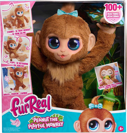 Just Play furReal Peanut, o brinquedo interativo do macaco brincalhão, pelúcia realista com mais de 100 reações, bicho de pelúcia grande de 15 polegadas, brinquedos infantis para maiores de 4 anos