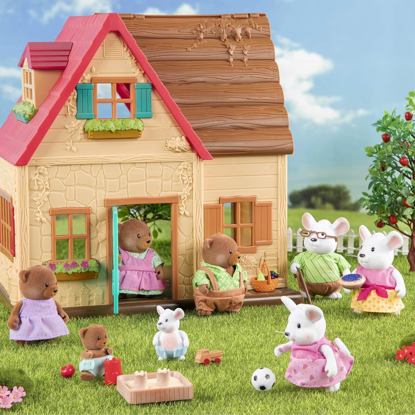 Li'l Woodzeez WZ6710Z Li'l Woodzeez - Família de ratos Nibblekin com avós - Conjunto de 7 peças com estatuetas em miniatura - Brinquedos e acessórios de animais para crianças a partir de 3 anos