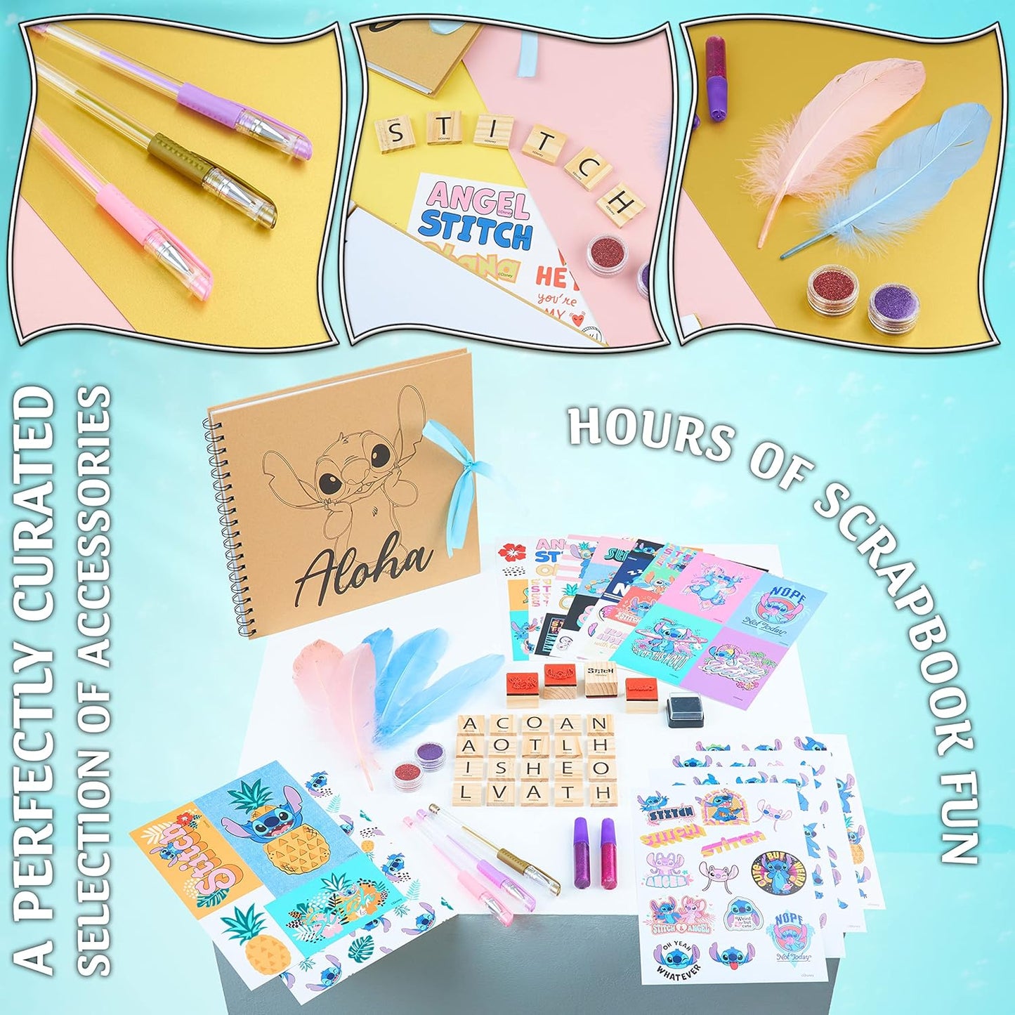 Disney Dot Kit de álbum de recortes para niños, Wito Scrapbook Craft Set, accesorios para álbumes de recortes, pegatinas, sellos, bolígrafos de gel, purpurina, set de arte para niñas, regalos de puntos para niñas, color morado