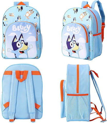 Bluey Mochila infantil premium mochila escolar mochila de viagem meninos meninas com bolso lateral de malha e bolso frontal com zíper