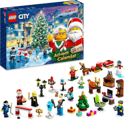 LEGO 60381 City Calendario de Adviento 2023 con 24 regalos incl. Figuras de Papá Noel y renos más alfombra de juego Winter Wonderland, regalo de cuenta regresiva de Navidad para niños, niños y niñas