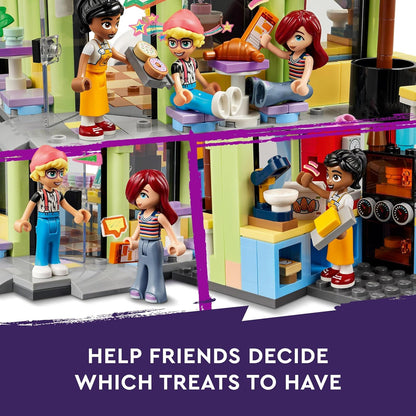 LEGO Brinquedo Friends Heartlake City Café para crianças, conjunto de construção de padaria, ideia de presente de aniversário para meninas e meninos de 6 anos ou mais, com 3 minibonecas e uma figura de cachorro 42618