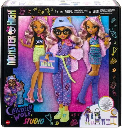 Monster High Boneca e conjunto de moda, boneca Clawdeen Wolf e acessórios, estúdio de vestir boutique com mais de 20 peças, HKY70