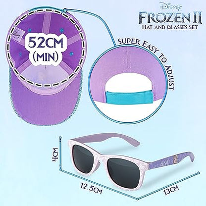 Disney Girls Sunglasses and Baseball Cap Set, Adjustable Sun Hat 100% UV Sunglasses - Girls Gifts