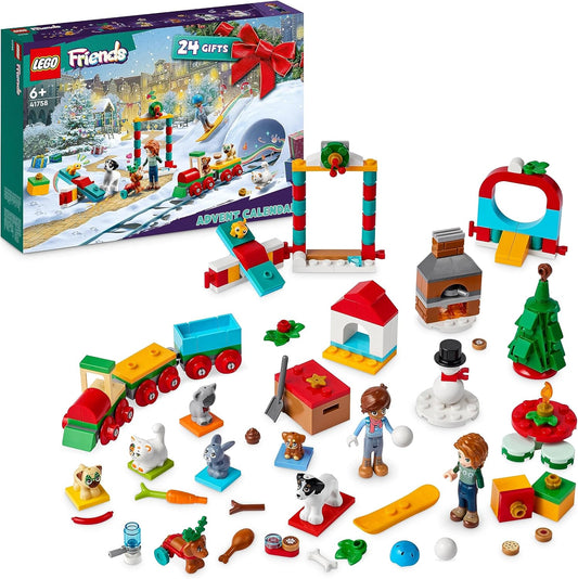 LEGO 41758 Friends Calendario de Adviento 2023 con 24 regalos sorpresa que incluyen 8 figuras de mascotas, 2 minimuñecas y juguetes festivos, regalo de cuenta regresiva navideña para niñas, niños y niños