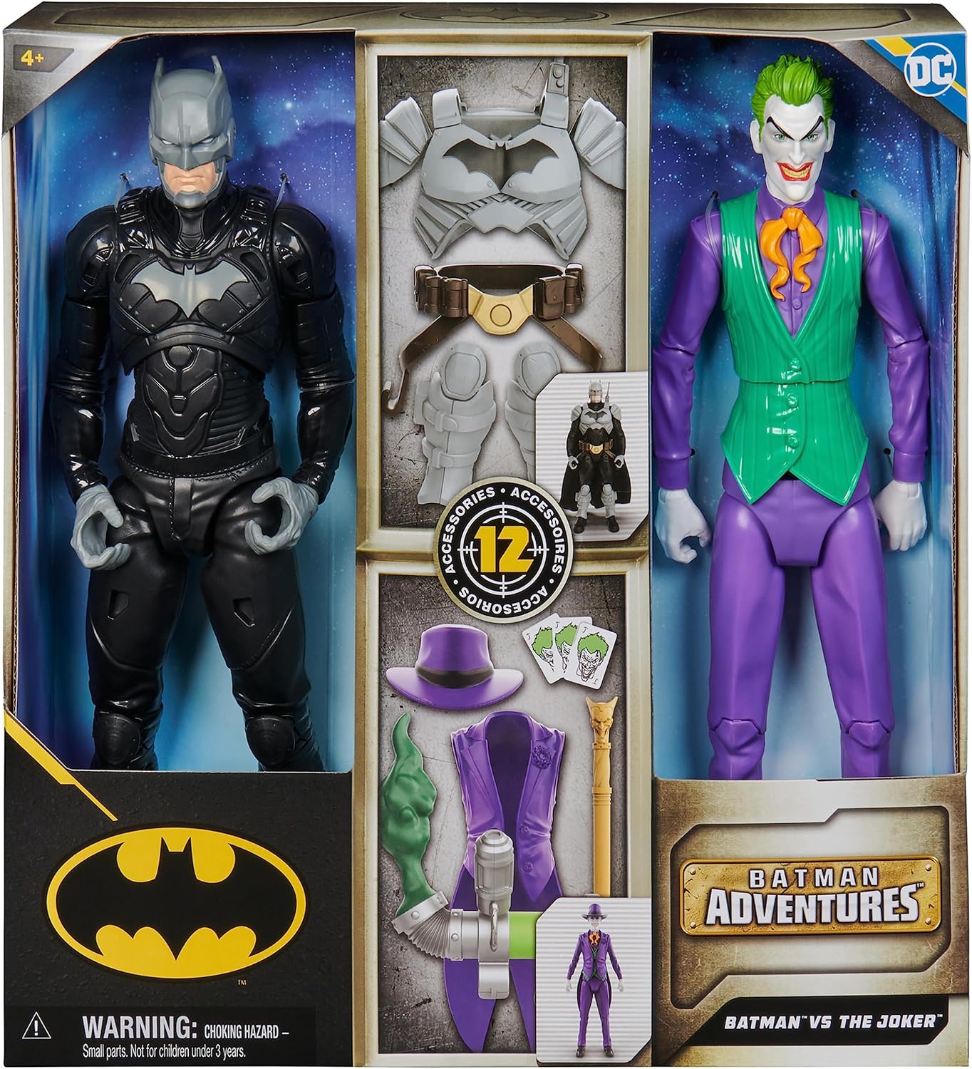 Batman DC Comics, Adventures, conjunto de figuras de ação Batman vs The Joker, 2 figuras, 12 acessórios de armadura, brinquedo infantil de super-herói de 30 cm para meninos e meninas