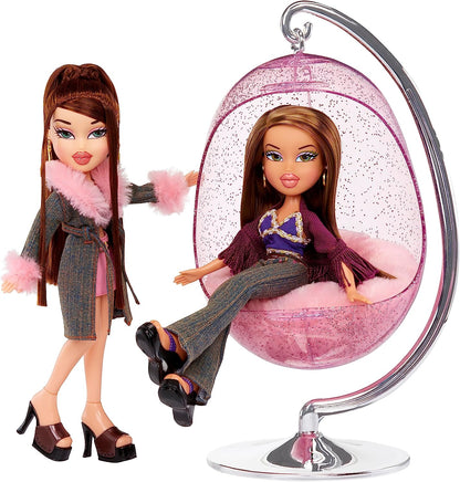 Bratz Conjunto de jogos e display de cadeira de balanço retrô com móveis de moda descolados com apoio para os pés, balanços para frente e para trás, cabe em bonecas de até 30 cm de altura, nostalgia Y2K, colecionadores de 6 7 8 9 10+