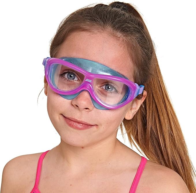 Zoggs Óculos de natação Phantom Junior, óculos de natação com proteção UV, alças de óculos infantis de ajuste rápido, lentes de óculos de natação transparentes sem neblina, óculos de natação para crianças de 6 a 14 anos, transparente, roxo/azul