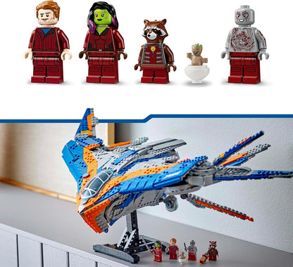 LEGO Marvel Guardiões da Galáxia: o brinquedo da nave espacial edificável Milano, conjunto com 4 minifiguras de super-heróis, incluindo foguete, além de uma figura do bebê Groot, presente dos Vingadores para meninos, meninas e adolescentes