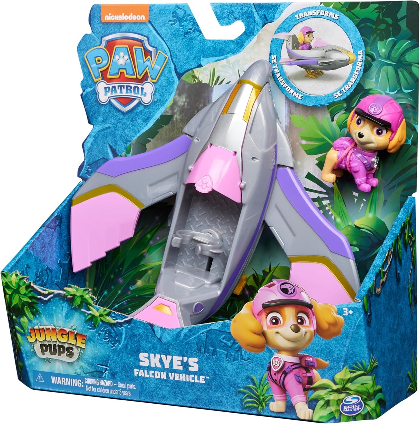 Paw Patrol Jungle Pups, Skye Falcon Vehicle, Toy Jet com boneco de ação colecionável, brinquedos infantis para meninos e meninas de 3 anos ou mais