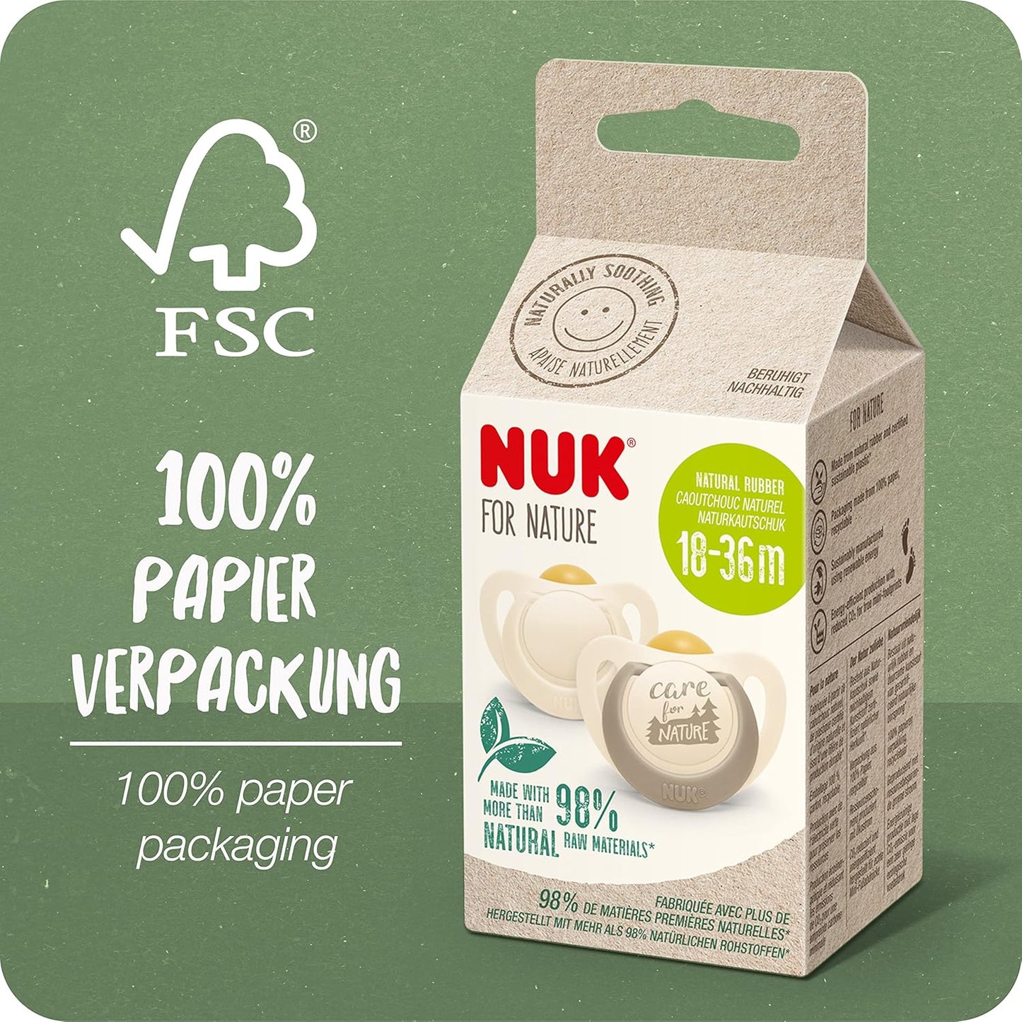 NUK Chupeta de bebê for Nature | 18-36 meses | Chupetas de Borracha Sustentáveis | Mais de 98% de matérias-primas naturais | Esbranquiçado | 2 contagem