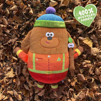 Hey Duggee Sonidos y música: explora y ronca Camping Duggee con palo adhesivo y saco de dormir reversible Peluche reciclado sostenible. ¡2 en 1! Incluye actividades QR (2174), naranja