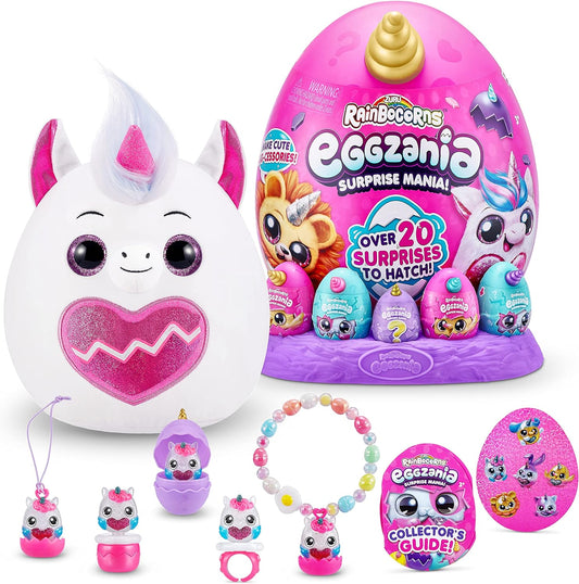 Rainbocorns Eggzania Surprise Mania Mystic Elle the Unicorn - Pelúcia colecionável - Mais de 20 surpresas dentro, 28 cm, Cuddle Plush Stuffed Animal, Acessórios vestíveis