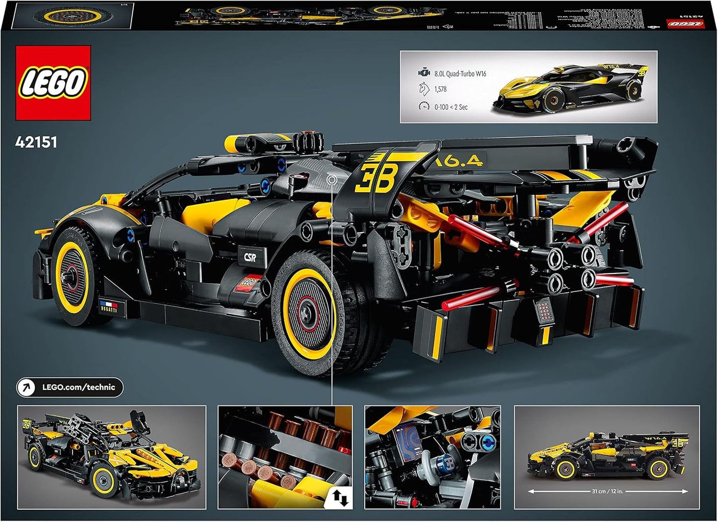 LEGO Conjunto de construção de modelo de carro de corrida Technic Bugatti Bolide, brinquedos de engenharia de corrida, kit de construção de veículo esportivo icônico colecionável para crianças de 9 anos ou mais, meninos e meninas 42151