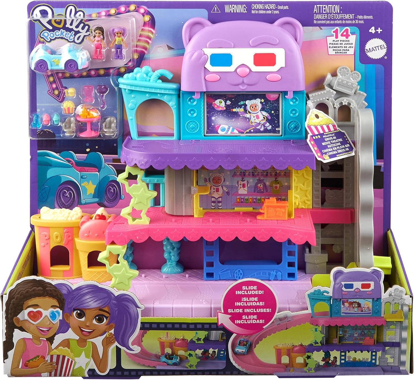 Polly Pocket Bonecas, conjunto de cinema drive-in Pollyville, HPV39