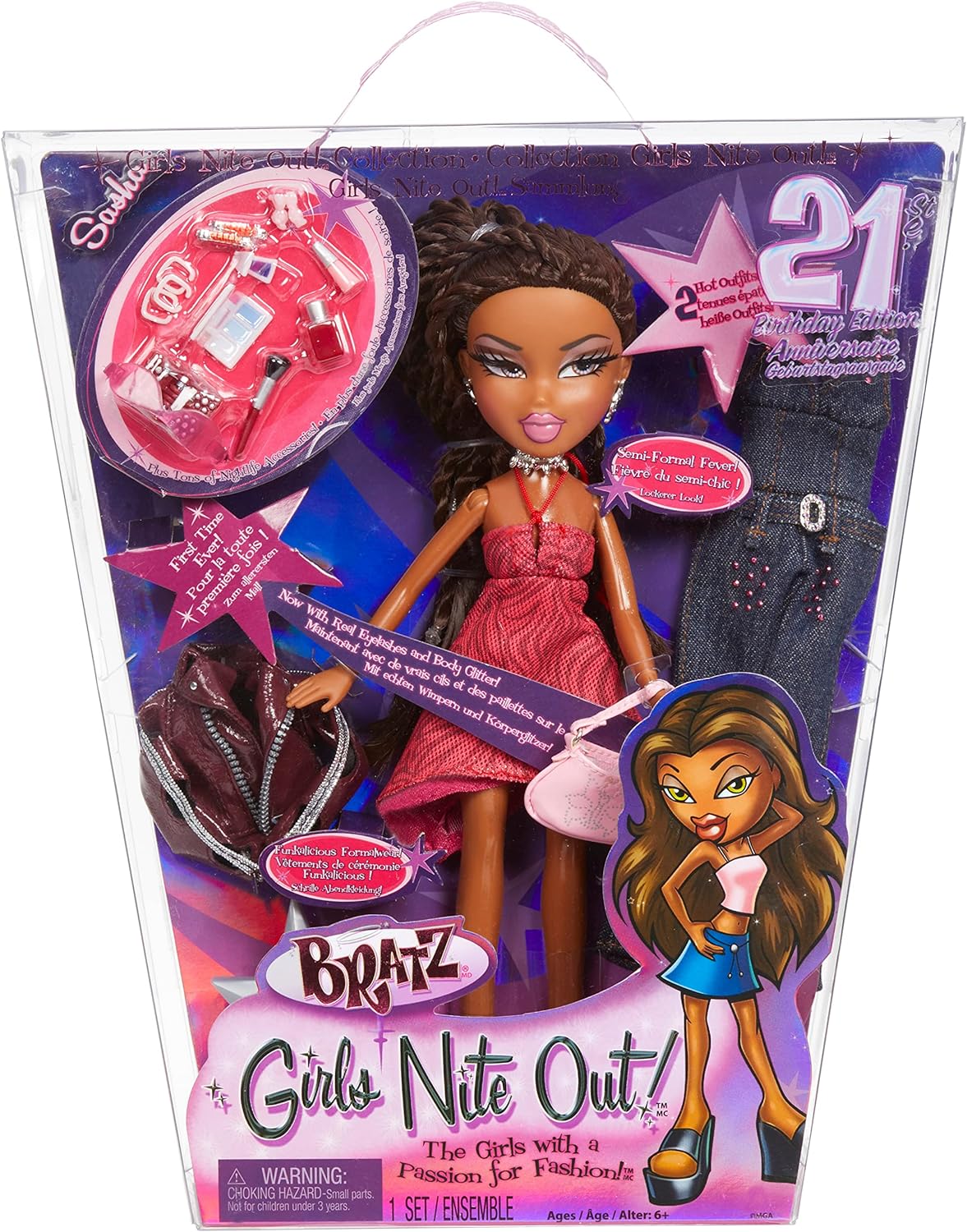 Bratz Boneca de moda de edição especial de 21º aniversário - SASHA - Inclui 2 roupas de moda, 2 pares de sapatos, bolsa e acessórios glamorosos - Relançamento favorito dos fãs - Para crianças e colecionadores com mais de 4 anos