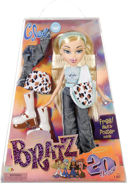 Bratz 573418EUC 20 Edição especial Boneca de moda original Cloe - Embalagem holográfica e pôster-Colecionável-Motivo 20 Yearz, Fan Fave Relançamento 2001 Réplica - Inclui 2 roupas, sapatos, bolsa e muito mais