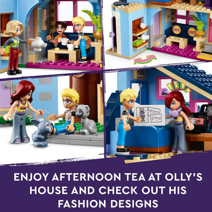 LEGO Casas de família dos amigos Olly e Paisley, conjunto de casa de bonecas de brinquedo para meninas, meninos e crianças de 7 anos ou mais com personagens de miniboneca, acessórios e brinquedos de estimação para dramatização, presentes de aniversá