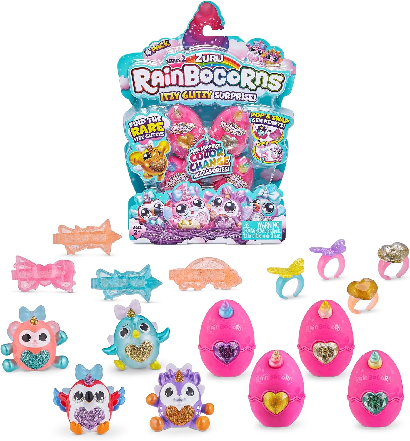 Rainbocorns 9243 Itzy Glitzy Surprise Series 2, ovos colecionáveis, pacote duplo de animal de estimação de pelúcia, para maiores de 3 anos, pacote de 2