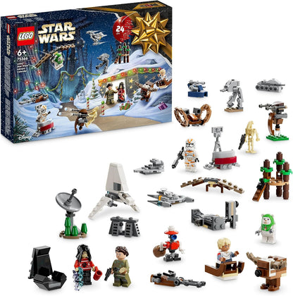 LEGO 75366 Star Wars Calendario de Adviento 2023 con 24 regalos que incluyen 9 personajes, 10 vehículos de juguete y 5 minimodelos icónicos, regalo de cuenta regresiva de Navidad para niños y fanáticos