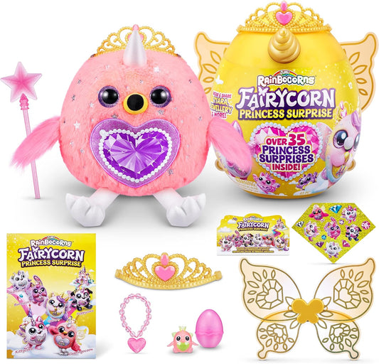 Rainbocorns Fairycorn Princess Série 6 Majesty th Flamingo - Pelúcia colecionável - Surpresas mágicas da princesa fada, animal de pelúcia de pelúcia, adesivos (Flamingo)