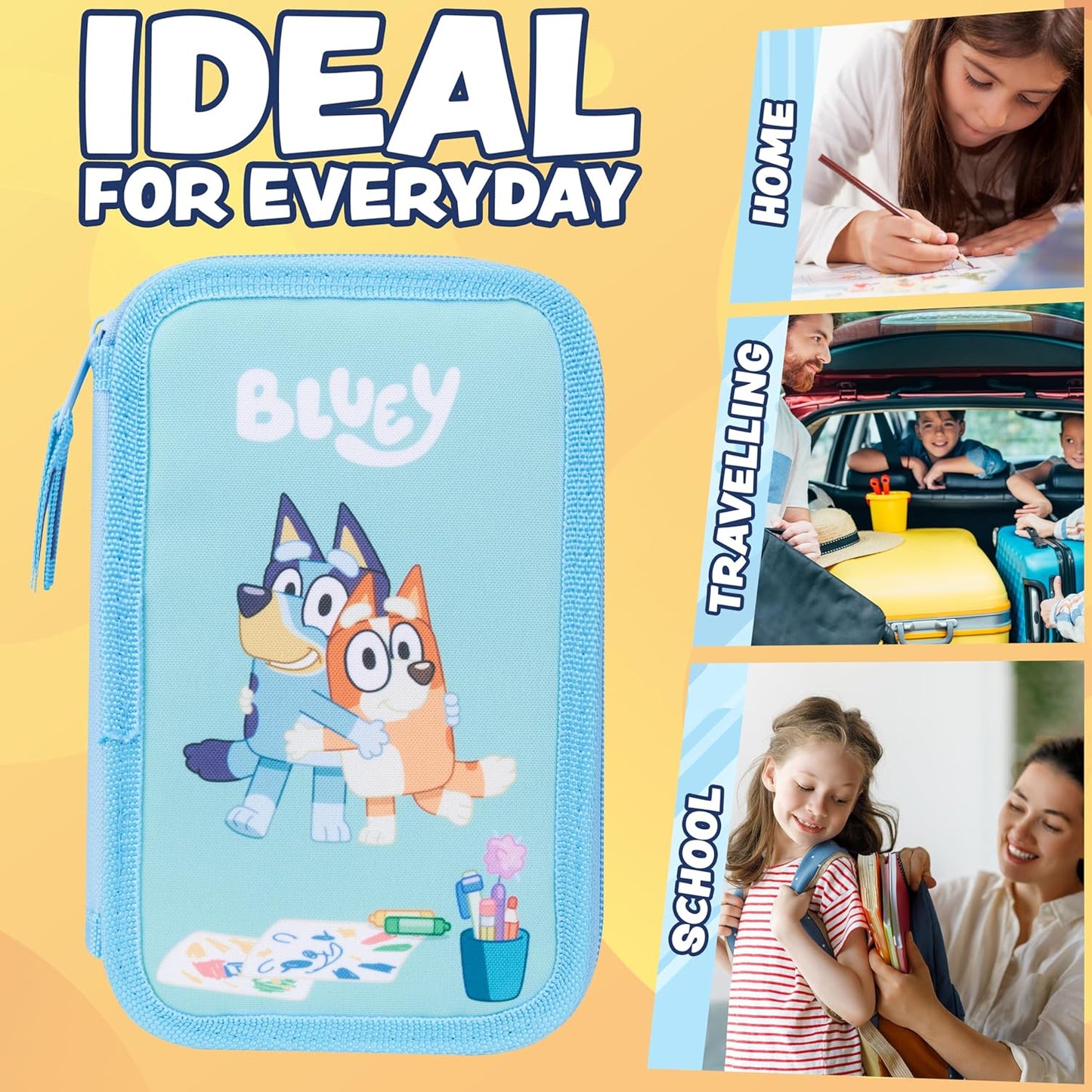 Bluey Kids Estuche Completo con 2 Compartimentos, Papelería Incluida - Material Escolar Primaria