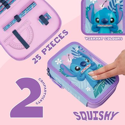 Disney Estojo de Lápis Cheio com Papelaria para Crianças, Material Escolar Lápis de Cor, Marcadores - Presentes para Meninas (Blue Frozen Double Zip)