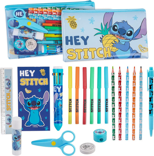 Disney Girls Pencil Case e conjunto de papelaria, material escolar - presentes para meninas (Blue Stitch)