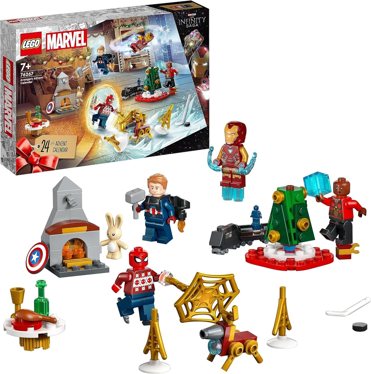 LEGO 76267 Calendário do Advento dos Vingadores da Marvel 2023 com 24 presentes incl. Capitão América, Homem-Aranha, Homem de Ferro e mais minifiguras de super-heróis, presente de contagem regressiva de Natal para crianças