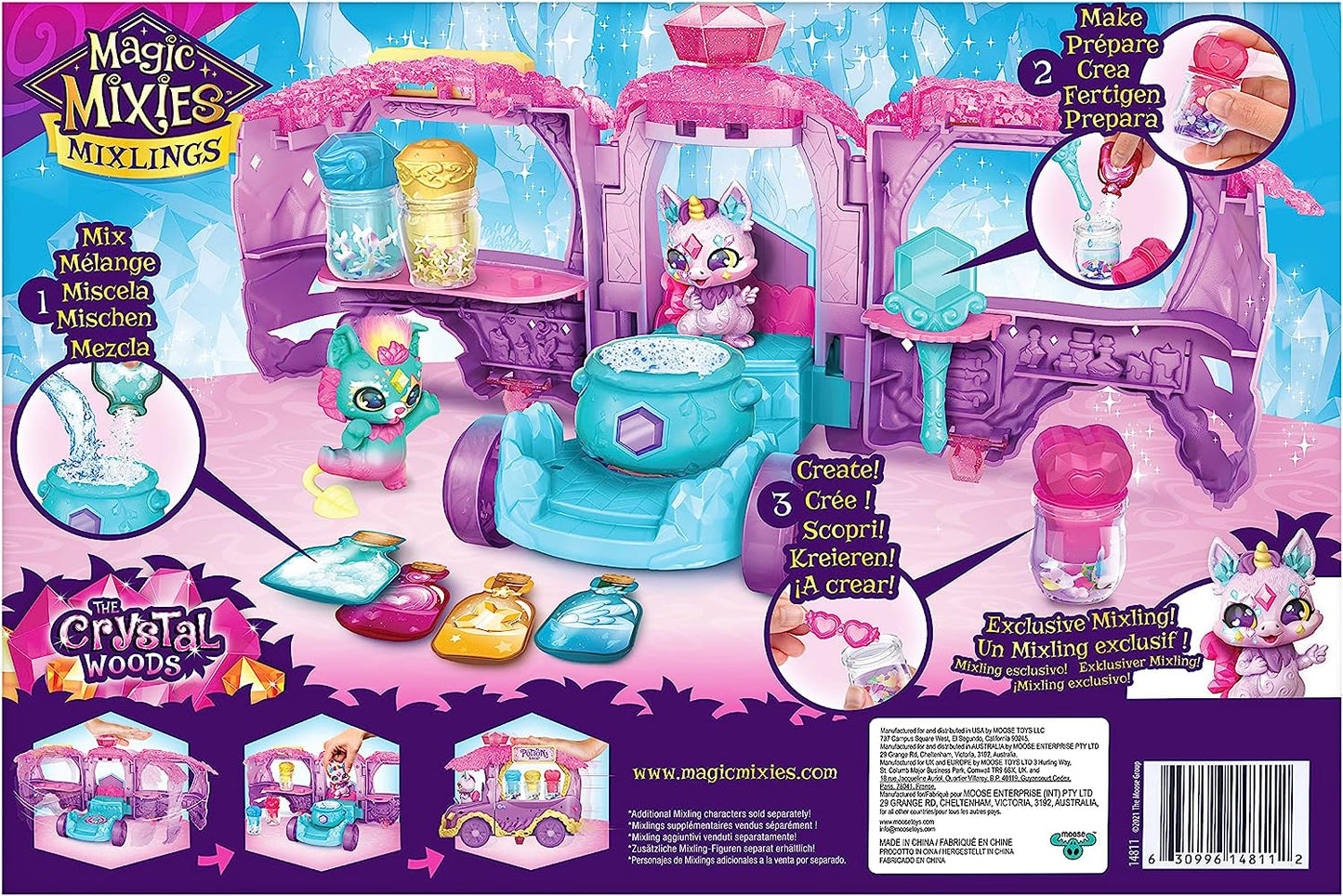 Magic Mixies Magic Potions Truck Playset, se transforma em uma loja de poções, cria 3 feitiços e poções surpresas para seus mixlings, inclui 1 mixling exclusivo,