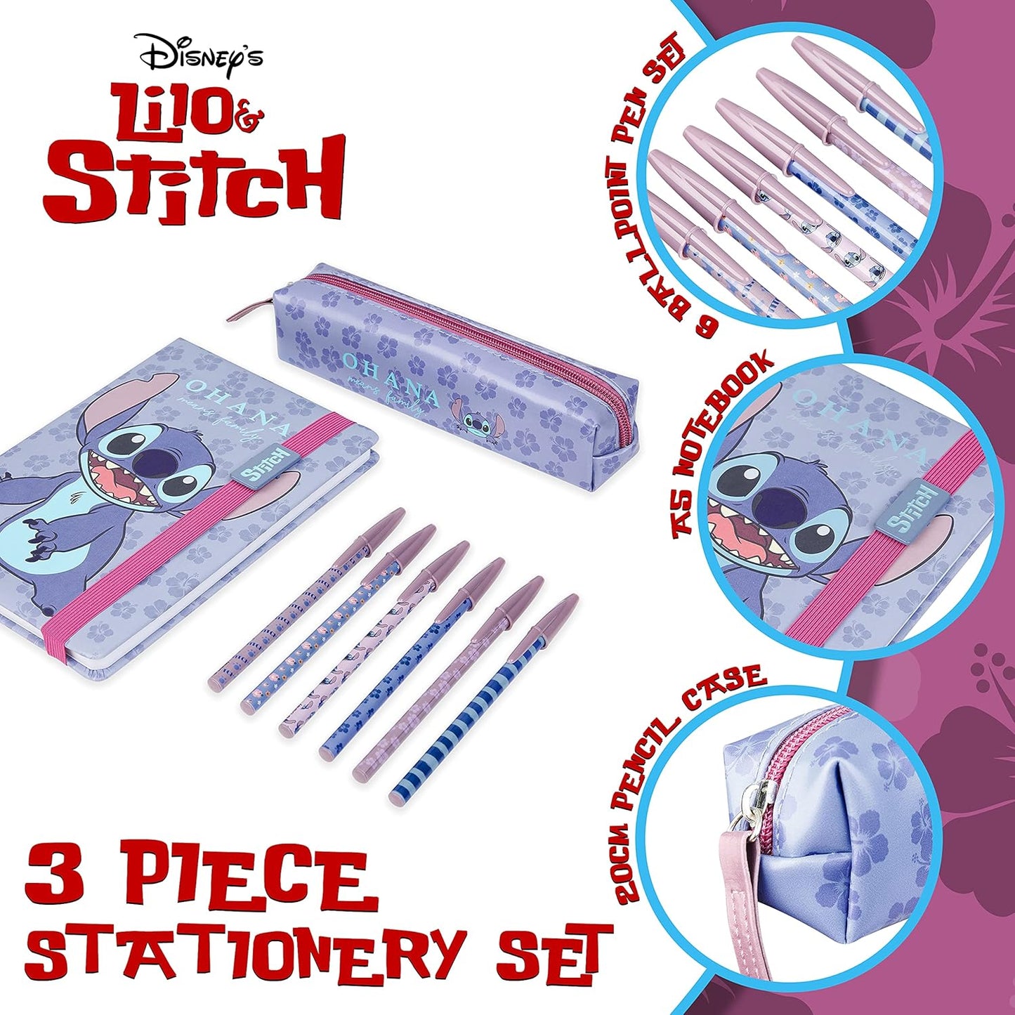 Juegos de papelería Disney Cute Stitch para niñas (juego de 3)