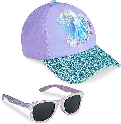 Disney Girls Sunglasses and Baseball Cap Set, Adjustable Sun Hat 100% UV Sunglasses - Girls Gifts