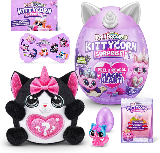 Rainbocorns Kittycorn Surprise Series 2, Lucky the Black Cat - Pelúcia colecionável - 10 surpresas para desembalar, descascar e revelar coração, adesivos, maiores de 3 anos