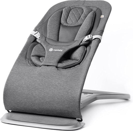 Ergobaby 3 em 1 Evolve Bouncer, espreguiçadeira ergonômica para bebês para recém-nascidos desde o nascimento até a criança, balanço para bebês com inserção para recém-nascidos (2,5 kg - 13,2 kg), cinza carvão