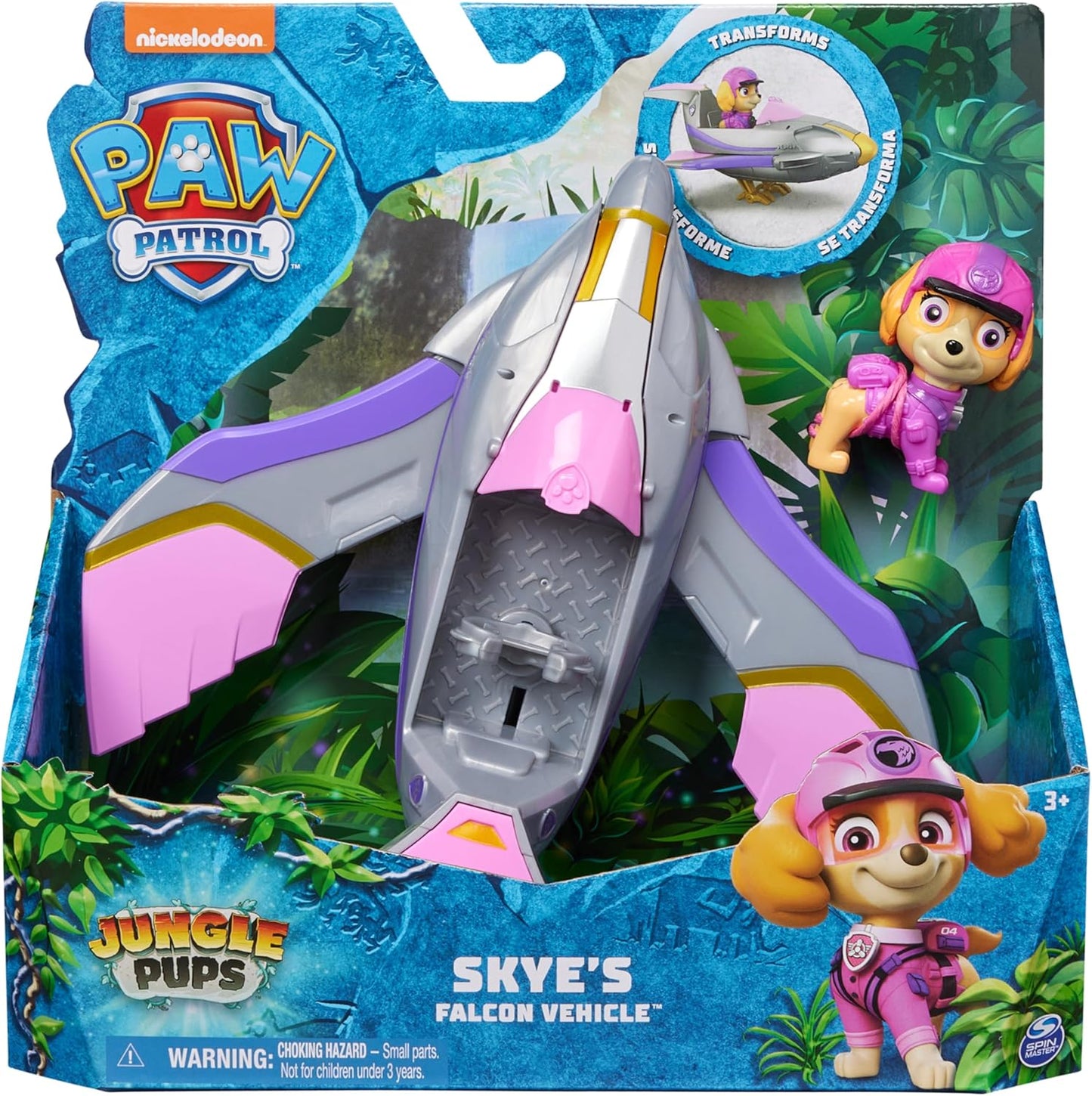 Paw Patrol Jungle Pups, vehículo Skye Falcon, avión de juguete con figura de acción coleccionable, juguetes para niños y niñas de 3 años en adelante