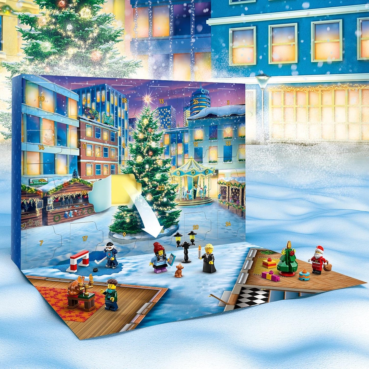 LEGO 60381 City Advent Calendar 2023 com 24 presentes incl. Figuras de Papai Noel e Renas, além de tapete de jogo Winter Wonderland, presente de contagem regressiva de Natal para crianças, meninos e meninas