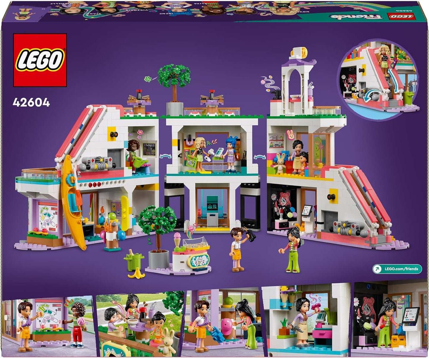 LEGO Friends Heartlake City Shopping Mall com 5 lojas de brinquedos para meninas, meninos e crianças a partir de 8 anos, brinquedos de dramatização, apresenta 7 personagens de minibonecas, ideia de presente de aniversário 42604