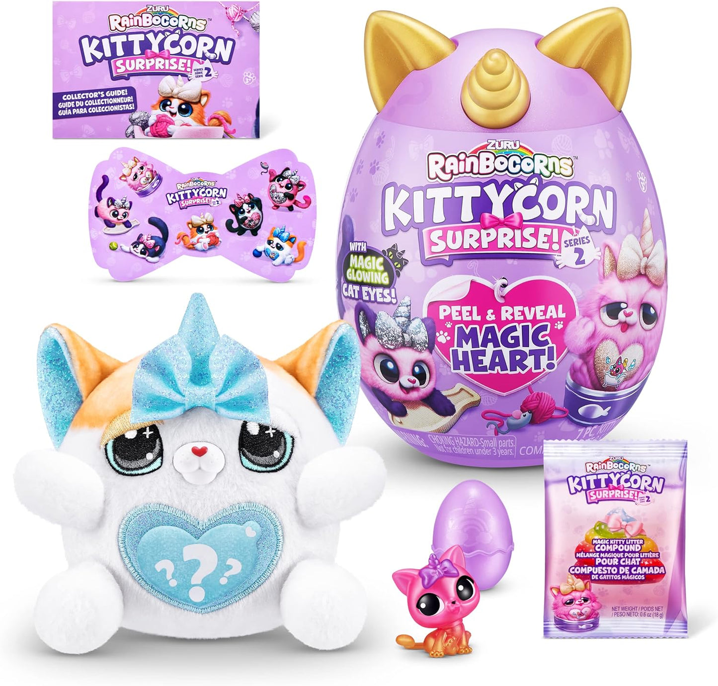 Rainbocorns Kittycorn Surprise Series 2, Pomme the Exotic Cat - Pelúcia colecionável - 10 surpresas para desembalar, descascar e revelar coração, adesivos, maiores de 3 anos