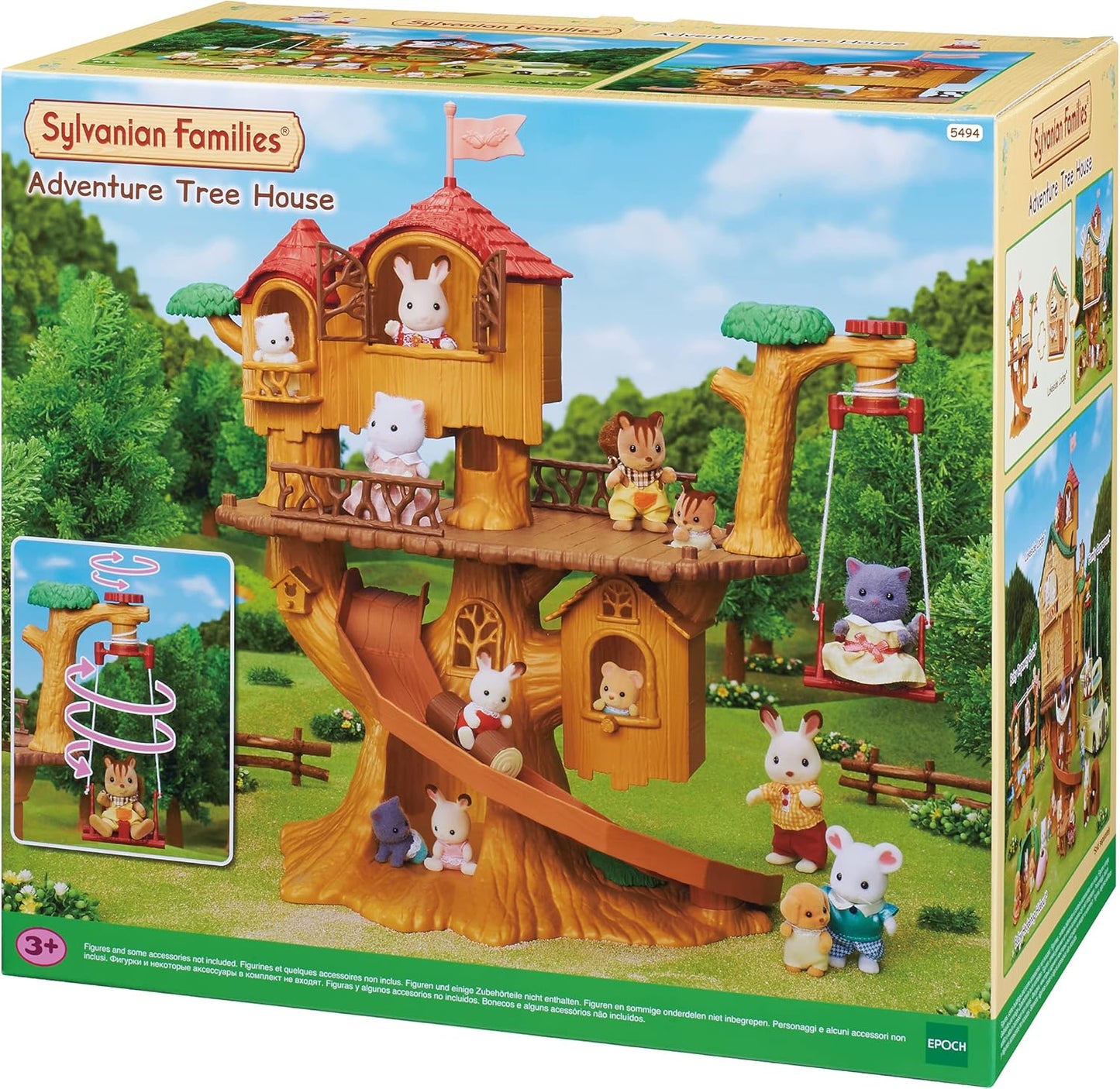 Sylvanian Families 5494 Adventure Tree House Playset, Multicolorido, 320 x 215 x 430 milímetros e família de coelhos Cottontail