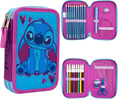 Disney Estojo de Lápis Cheio com Papelaria para Crianças, Material Escolar Lápis de Cor, Marcadores - Presentes para Meninas (Blue Frozen Double Zip)