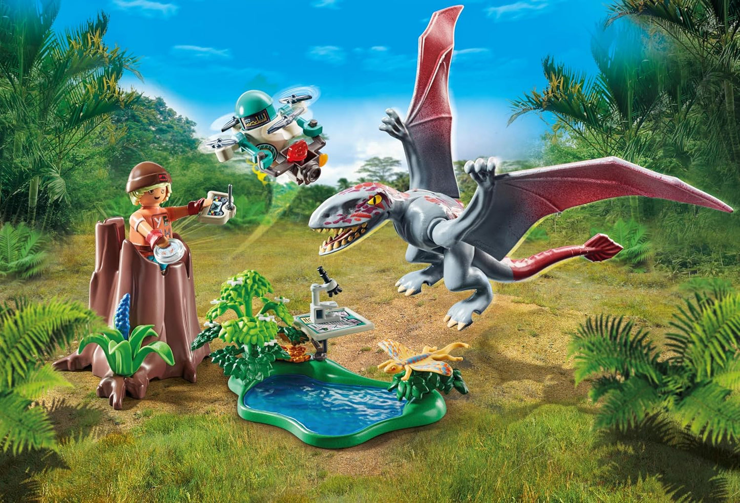 Playmobil 71525 Dinos: Observatório para Dimorphodon, incluindo drone com câmera e outros acessórios emocionantes, conjuntos de jogos sustentáveis adequados para crianças a partir de 4 anos